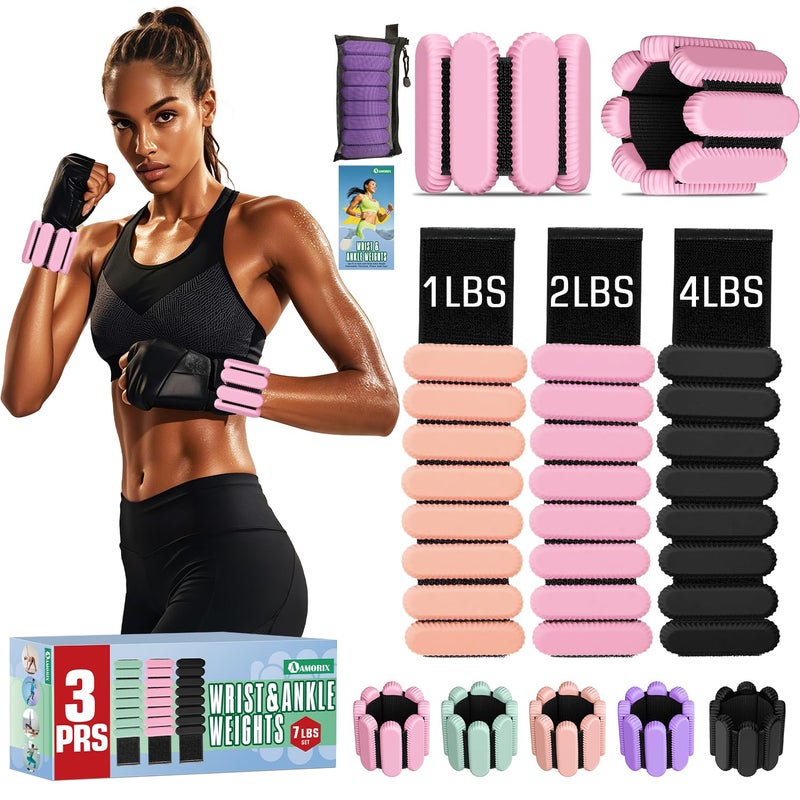 AMORIX Adjustable Ankle Weights for Women Men,Wrist Weights set for Walking Running,3 Pairs Silicone Workout Weights 0.5lb/1Lb/2lb Each Side for gym fitness,Jogging,yoga,strength training,physical therapy - Image 1