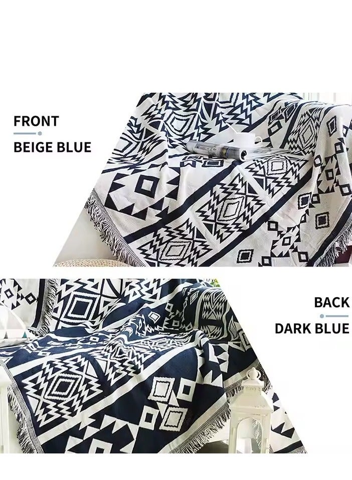 إسكدنيا بطانية بوهيمية - بطانيات زخرفية باللونين الأسود والأبيض مع شرابات، ديكور مزرعة لجميع الفصول، بطانية بوهيمية مطبوعة من الفلانيل للكرسي، السرير، الأريكة، مناسبة لغرفة المعيشة/بطانية خارجية، بطانية نزهة، مكتب، شال قيلولة - Image 3