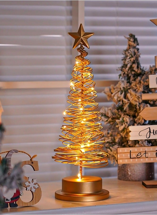 CCOVERY Christmas Tree Lamp, Spiral Christmas Tree with Glittering Star, 30 LED Lights Battery Operated Christmas Tree Lights Spiral Light Table Lamp Christmas Tree Fairy Lights Gold - Image 1