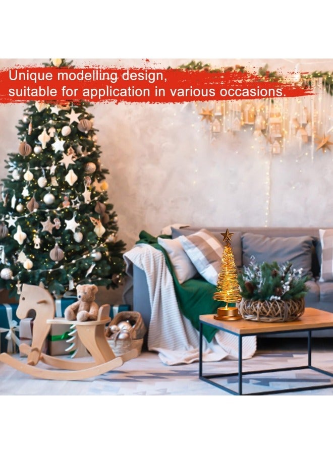CCOVERY Christmas Tree Lamp, Spiral Christmas Tree with Glittering Star, 30 LED Lights Battery Operated Christmas Tree Lights Spiral Light Table Lamp Christmas Tree Fairy Lights Gold - Image 4