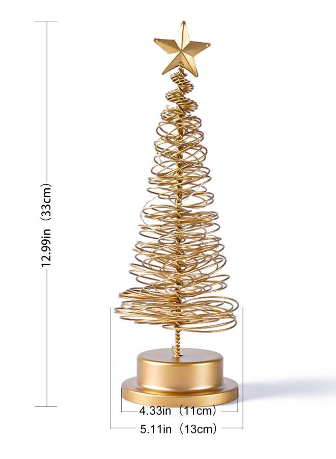 CCOVERY Christmas Tree Lamp, Spiral Christmas Tree with Glittering Star, 30 LED Lights Battery Operated Christmas Tree Lights Spiral Light Table Lamp Christmas Tree Fairy Lights Gold - Image 2
