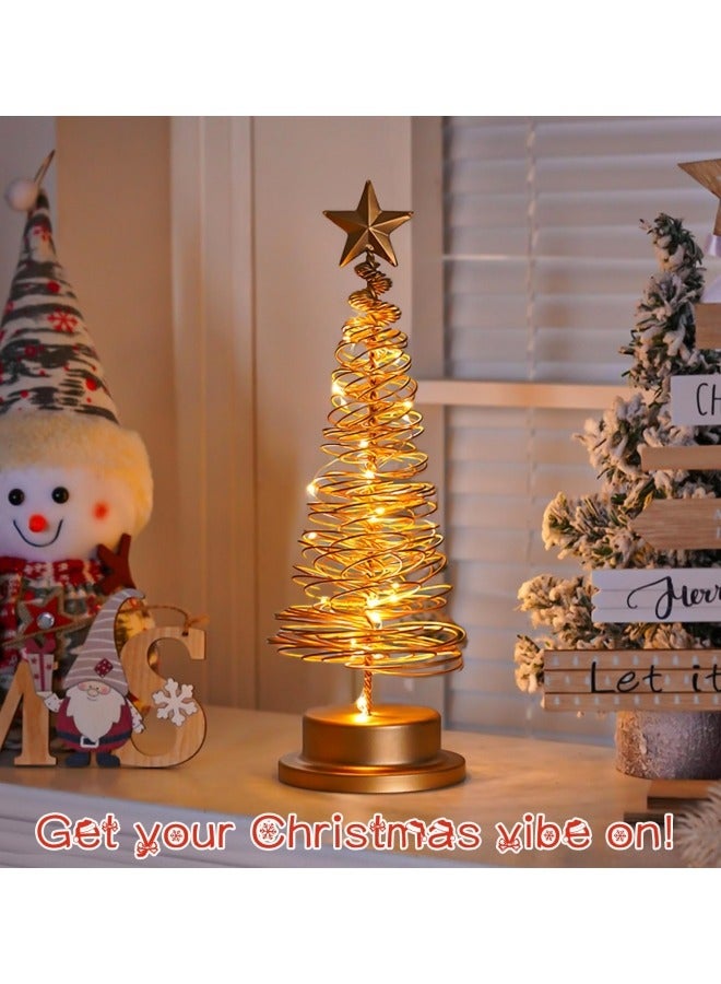 CCOVERY Christmas Tree Lamp, Spiral Christmas Tree with Glittering Star, 30 LED Lights Battery Operated Christmas Tree Lights Spiral Light Table Lamp Christmas Tree Fairy Lights Gold - Image 3
