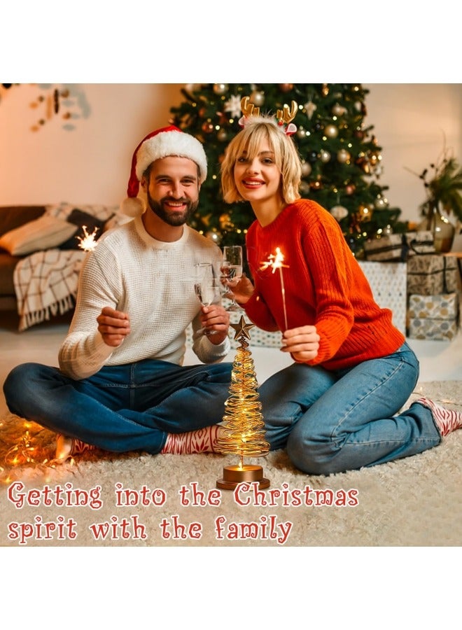CCOVERY Christmas Tree Lamp, Spiral Christmas Tree with Glittering Star, 30 LED Lights Battery Operated Christmas Tree Lights Spiral Light Table Lamp Christmas Tree Fairy Lights Gold - Image 5