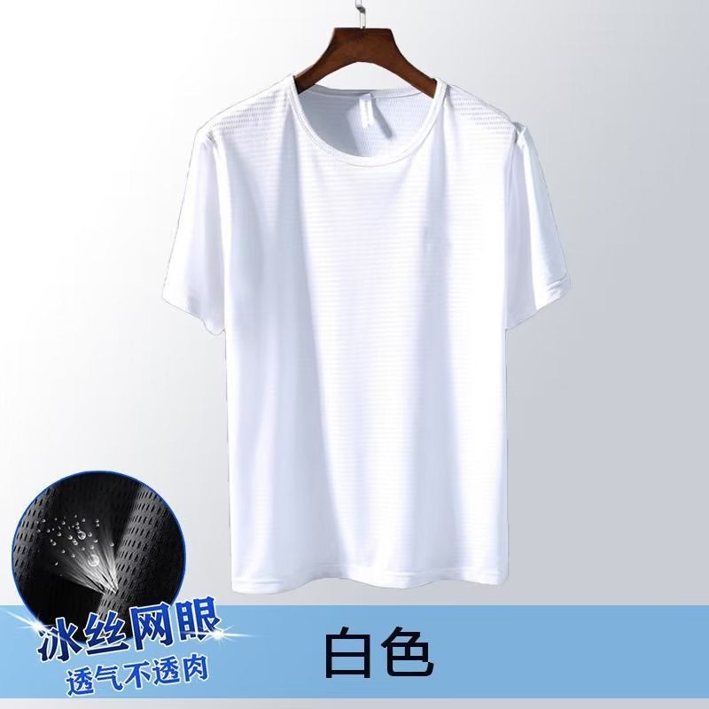 Factory wholesale ice silk quick-drying T-shirt men's summer sports T-shirt mesh breathable short sleeve thin cool sweat shirt - Image 2