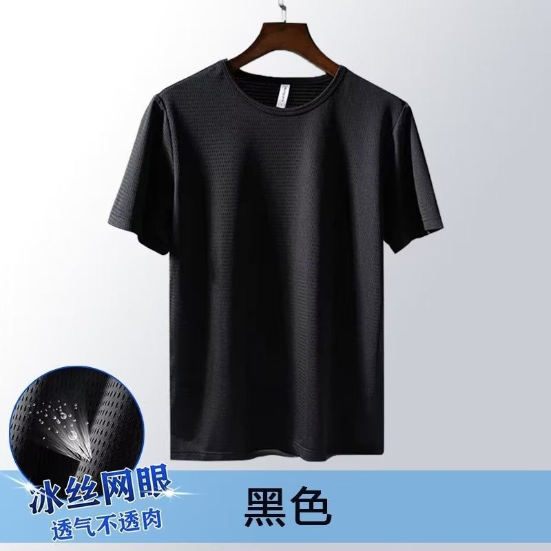 Factory wholesale ice silk quick-drying T-shirt men's summer sports T-shirt mesh breathable short sleeve thin cool sweat shirt - Image 3