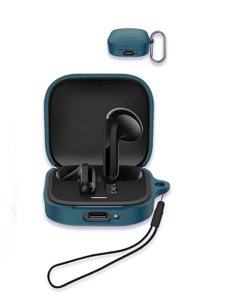 QIRG Case for Xiaomi Redmi Buds 6 Active, Soft Silicone Protective Portable Scratch Shock Resistant with Carabiner & Lanyard（Blue） - Image 1