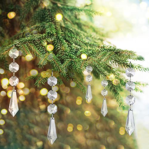 Jishi 30pk Crystal Ornaments for Christmas Tree Decorations, Acrylic Hanging Crystals for Centerpieces Home Decor, Clear Plastic Icicle Prism Drop Pendant w/Crystal Beads for Chandelier Party Supplies - Image 4
