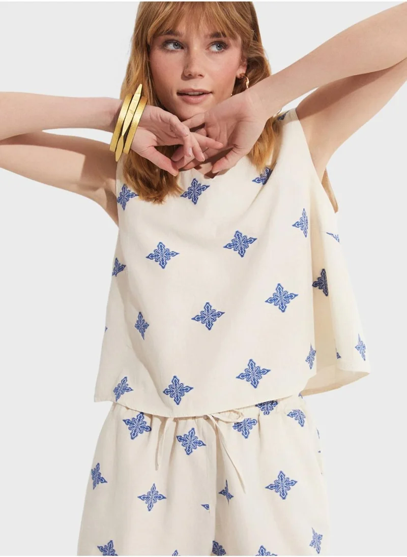 JUNE V-Neck Printed Top & Shorts Set