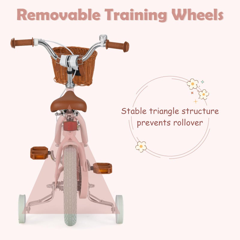 Olakids Kids Bike, 12 14 16 18 Inch Toddlers Bike with Training Wheels Rattan Basket Safety Bell Adjustable Seat and Handlebar, Children's Bicycle for Girls Boys Age 3-8 - Image 5