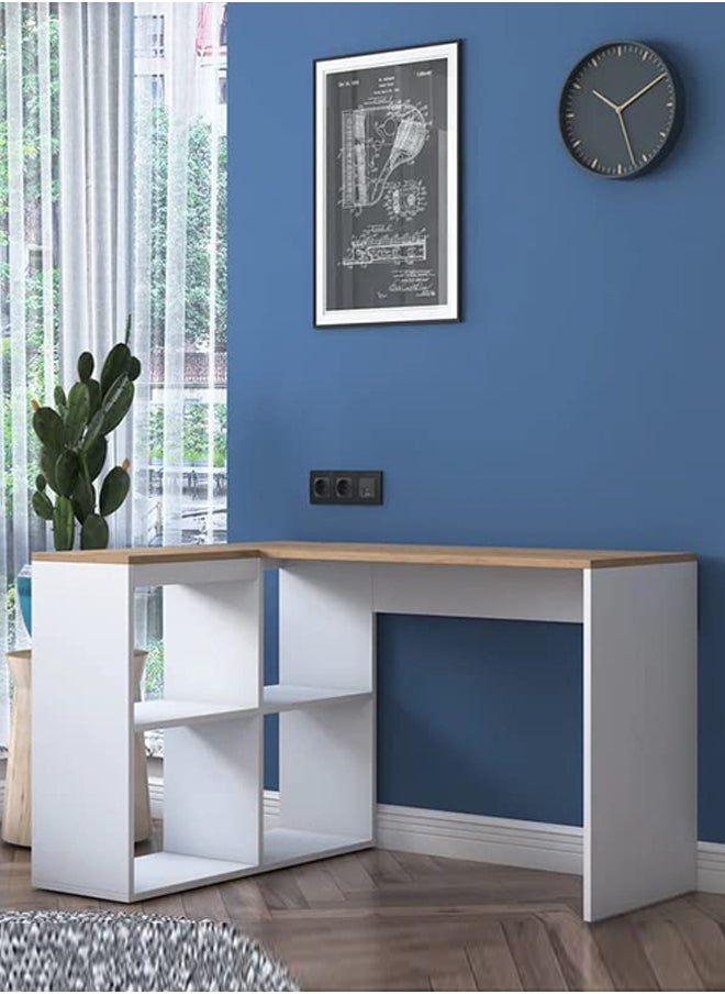 Home Canvas Home Canvas Study Office Computer Desk Corner Table with 4 Shelves 120cm White - Walnut  - Image 3