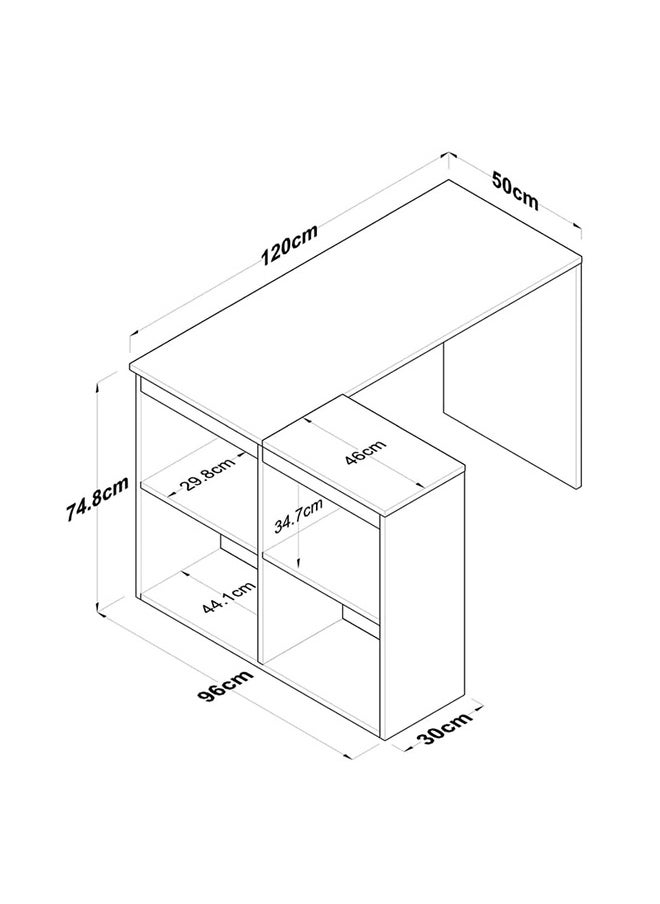 Home Canvas Home Canvas Study Office Computer Desk Corner Table with 4 Shelves 120cm White - Walnut  - Image 2