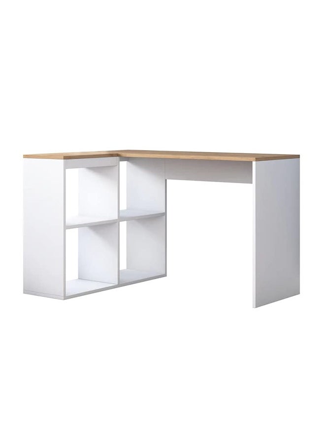 Home Canvas Study Office Computer Desk Corner Table with 4 Shelves 120cm White - Walnut