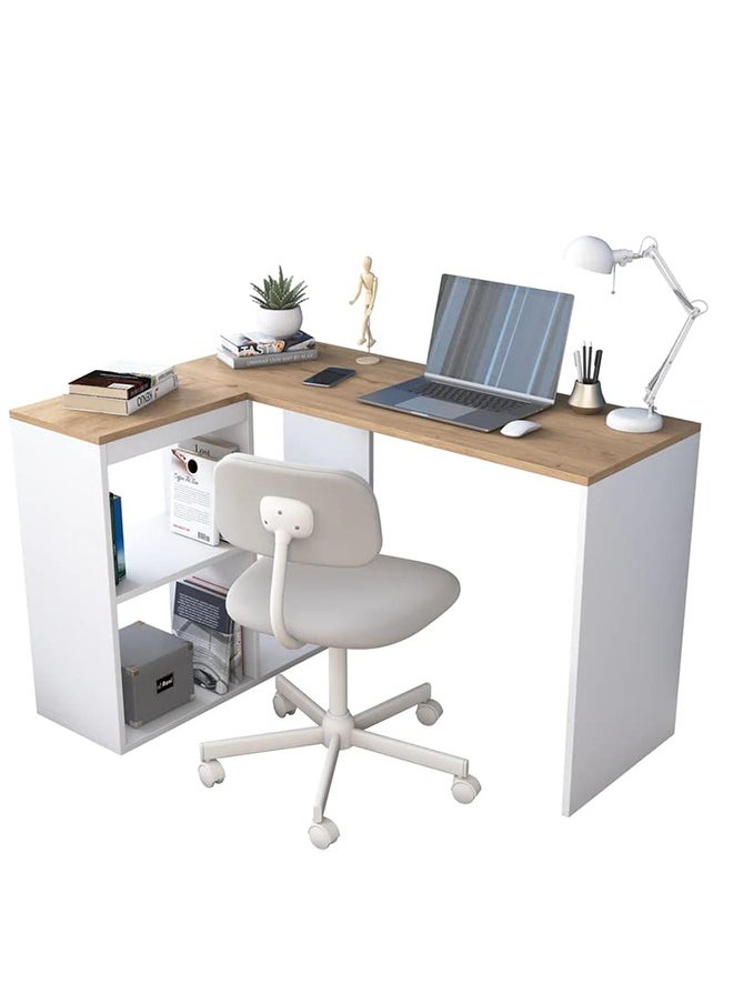 Home Canvas Home Canvas Study Office Computer Desk Corner Table with 4 Shelves 120cm White - Walnut  - Image 4