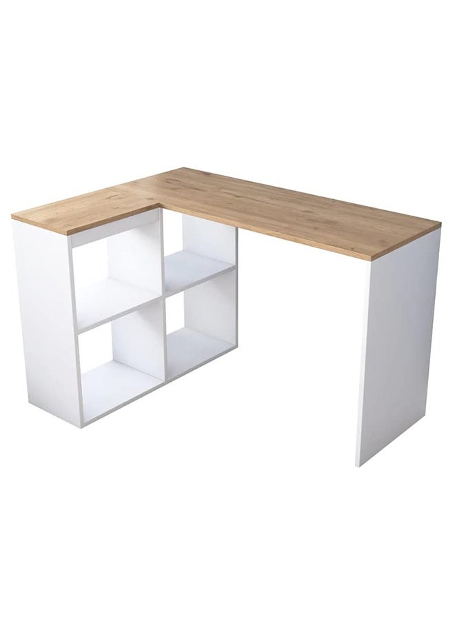 Home Canvas Study Office Computer Desk Corner Table with 4 Shelves 120cm White - Walnut