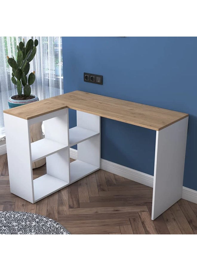 Home Canvas Home Canvas Study Office Computer Desk Corner Table with 4 Shelves 120cm White - Walnut  - Image 5