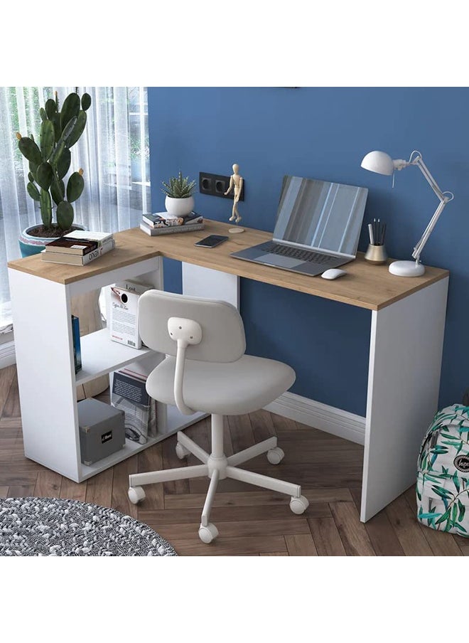 Home Canvas Home Canvas Study Office Computer Desk Corner Table with 4 Shelves 120cm White - Walnut  - Image 1