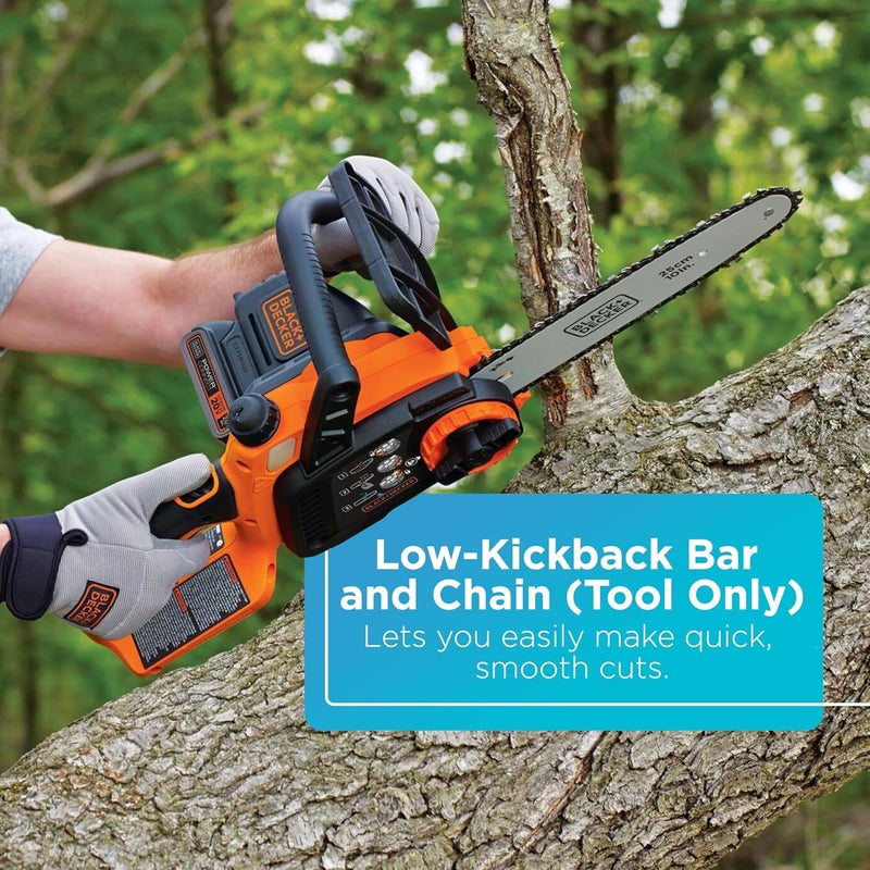 BLACK+DECKER 20V MAX Chain Saw Cordless Chainsaw, 10-Inch Battery Chainsaw, Tool Only, for Wood Cutting and Tree Pruning, Includes Guide Bar Scabbard (LCS1020B) - Image 3