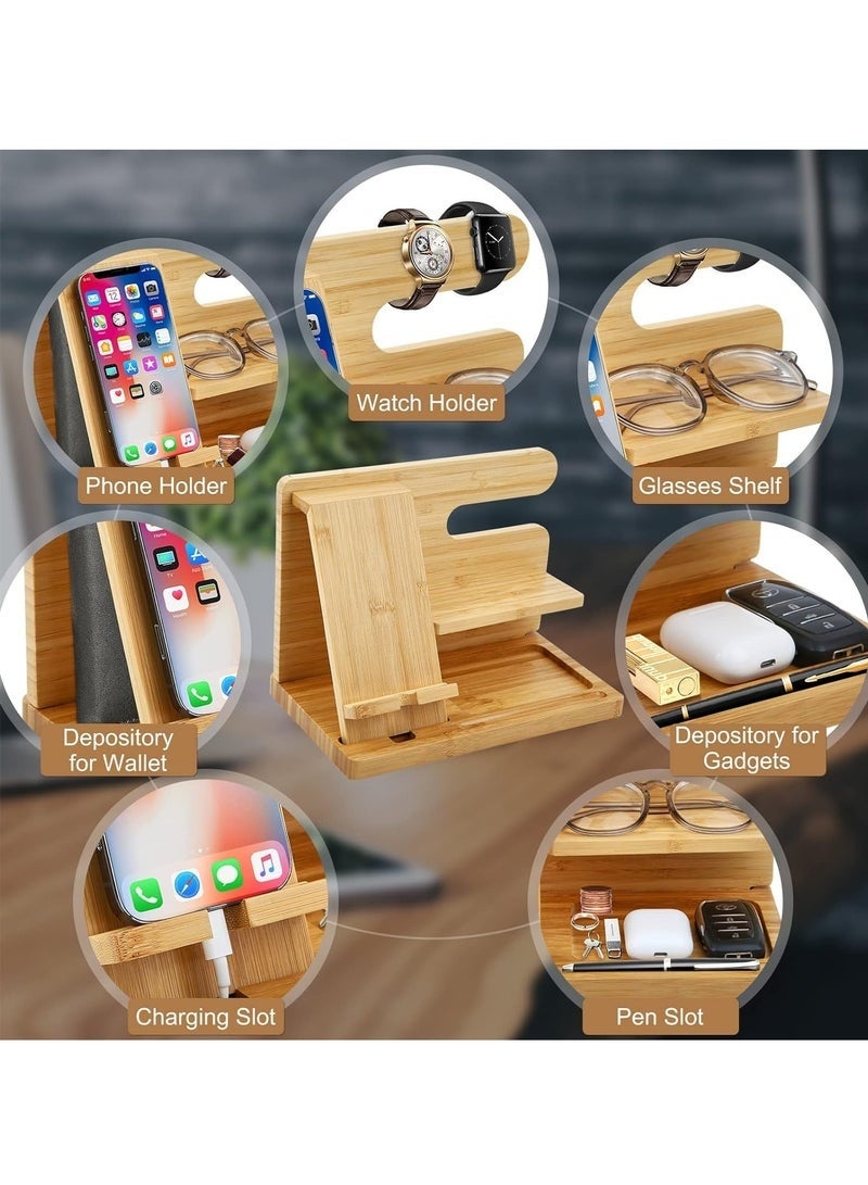 Arabest محطة شحن هاتف خشبية لحامل المفاتيح والمحفظة وحامل الساعة، فكرة منظم لطاولة السرير، أدوات للرجال، الزوج، الزوجة، الأب، الابن، الصديق، هدايا عيد الميلاد - Image 3