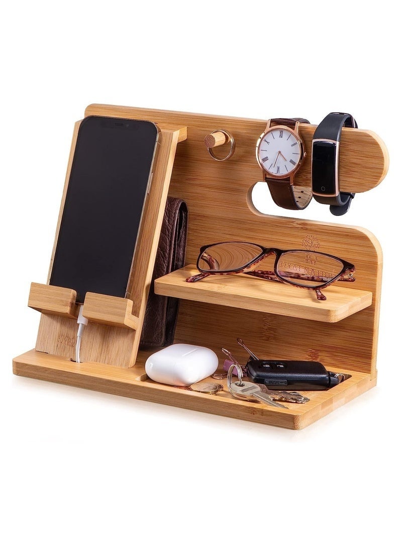 Arabest محطة شحن هاتف خشبية لحامل المفاتيح والمحفظة وحامل الساعة، فكرة منظم لطاولة السرير، أدوات للرجال، الزوج، الزوجة، الأب، الابن، الصديق، هدايا عيد الميلاد - Image 1