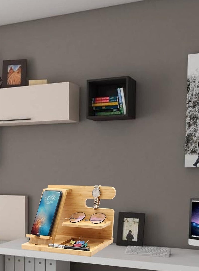 Arabest محطة شحن هاتف خشبية لحامل المفاتيح والمحفظة وحامل الساعة، فكرة منظم لطاولة السرير، أدوات للرجال، الزوج، الزوجة، الأب، الابن، الصديق، هدايا عيد الميلاد - Image 5