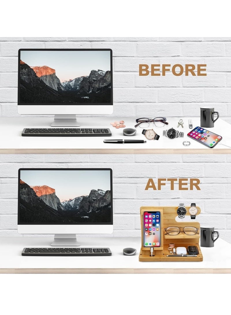 Arabest محطة شحن هاتف خشبية لحامل المفاتيح والمحفظة وحامل الساعة، فكرة منظم لطاولة السرير، أدوات للرجال، الزوج، الزوجة، الأب، الابن، الصديق، هدايا عيد الميلاد - Image 4