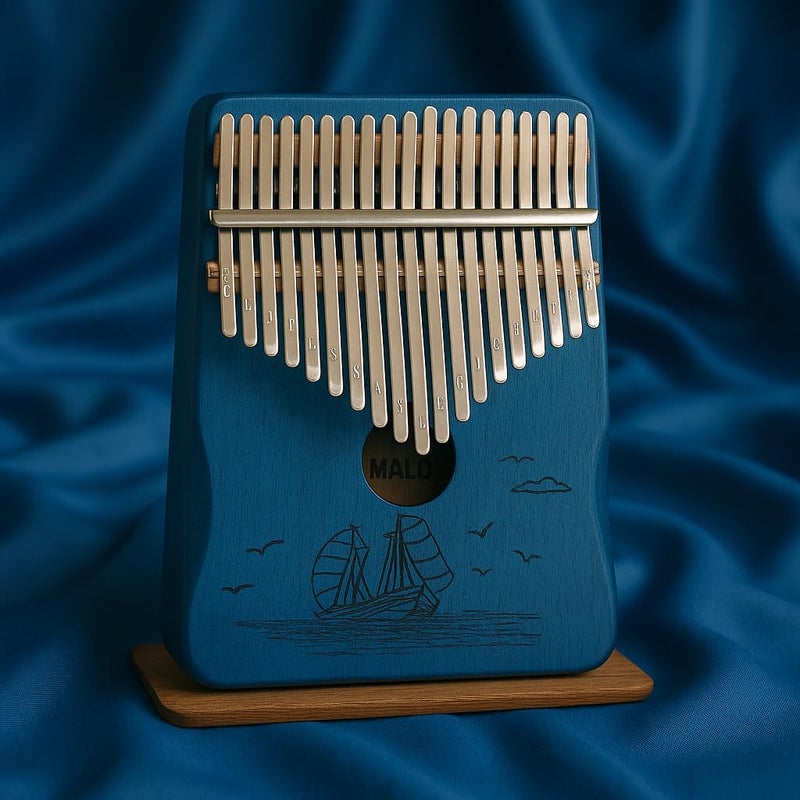 Palap Kalimba Thumb 21 Keys Piano with Engraved Notes, Blue Ship, Sea Breeze Melody, Sailing Ship on the Sea - Image 5