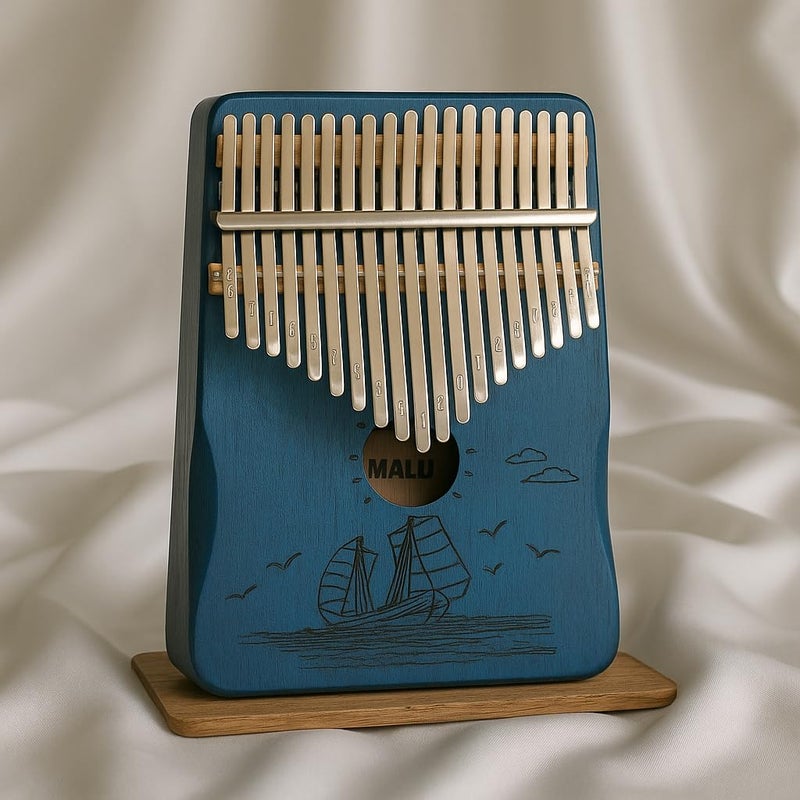 Palap Kalimba Thumb 21 Keys Piano with Engraved Notes, Blue Ship, Sea Breeze Melody, Sailing Ship on the Sea - Image 4