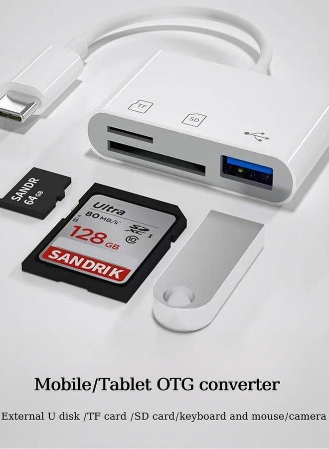 3 in 1 Multifunction USB C SD Card Reader, Type C to USB C Adapter Card Reader, TF Card Adapter Support Dual Reading and Writing(White)  - Image 1