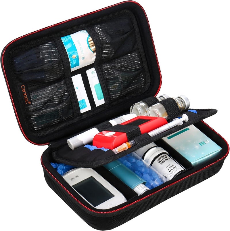 Canboc Canboc Diabetic Supplies Travel Case, Carrying Bag for Glucose Meter, Insulin Pens, Blood Sugar Test Strips, Lancets, Lancing Device, Medication, Alcohol Wipe or Other Diabetes Care Accessories, Black 