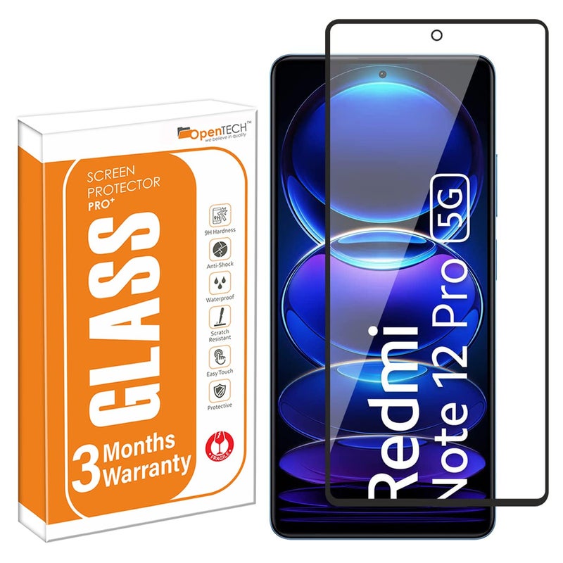 OpenTech حماية شاشة زجاجية مقسّاة عسكرية متوافقة مع Xiaomi Redmi Note 12 Pro/Note 12 Pro Plus/Note 12 Discovery مع تغطية من الحافة إلى الحافة ومجموعة تركيب سهلة - Image 1