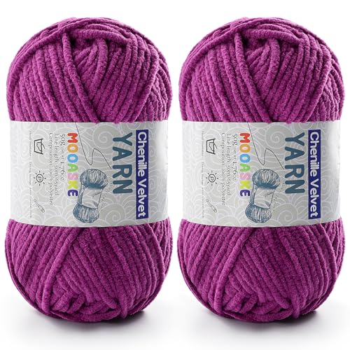 Mooaske 2 Pac Chenille Yarn for Crocheting - Blanket Yarn for Crocheting - Fluffy Yarn for Crochet, Baby Yarn for Crocheting Soft Blankets Weight Per Roll 50g/1.76oz, Length 60m/65yard (Violet) - Image 1