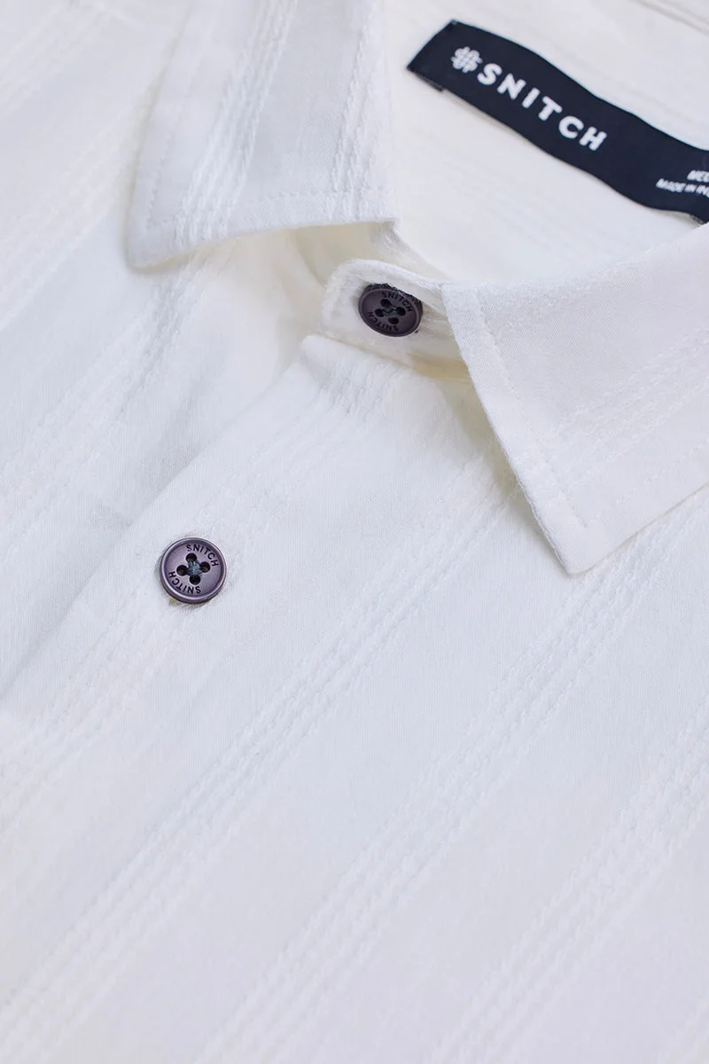 SNITCH White Textured Long Sleeve Slim Fit Shirt