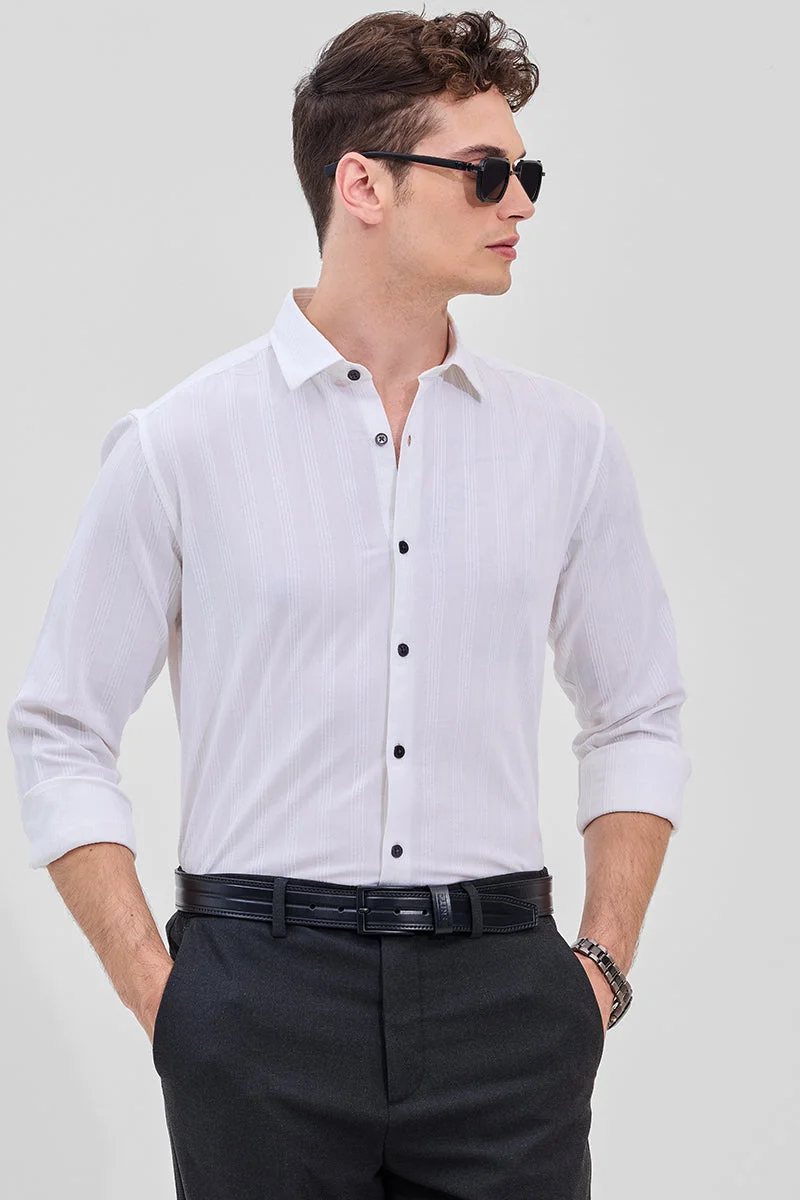 SNITCH White Textured Long Sleeve Slim Fit Shirt