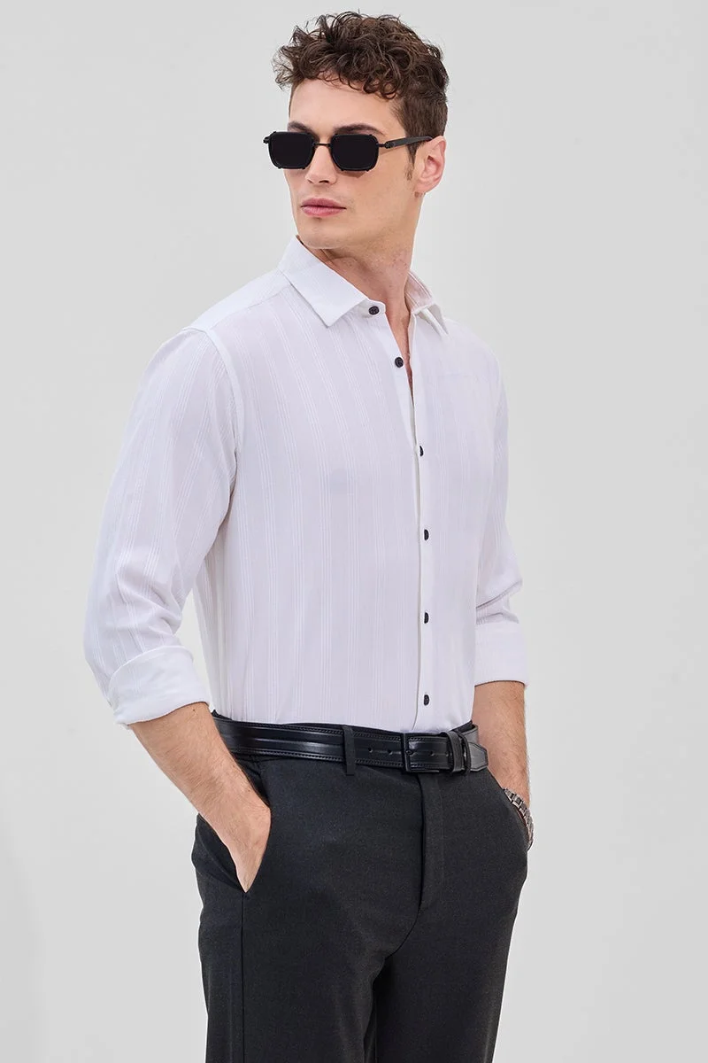 SNITCH White Textured Long Sleeve Slim Fit Shirt