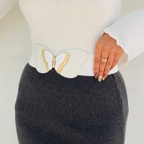 REDHORNS Elastic Fabric Waist Belt for Women Dresses Butterfly Design Stretchy Wide Ladies Belt for Saree Girls Jeans - Free Size (LD83J_White) - Image 2