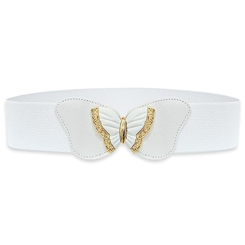 REDHORNS Elastic Fabric Waist Belt for Women Dresses Butterfly Design Stretchy Wide Ladies Belt for Saree Girls Jeans - Free Size (LD83J_White) - Image 1