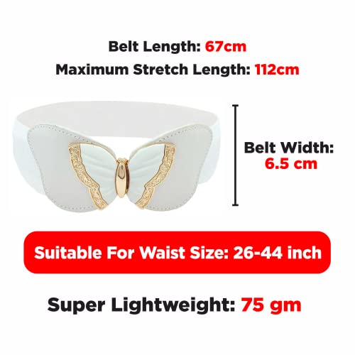 REDHORNS Elastic Fabric Waist Belt for Women Dresses Butterfly Design Stretchy Wide Ladies Belt for Saree Girls Jeans - Free Size (LD83J_White) - Image 4