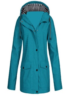 Women Solid Rain Jacket Outdoor Plus Size Waterproof Hooded Raincoat Windproof