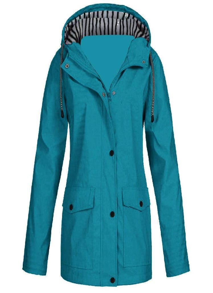 Eckek - Women Solid Rain Jacket Outdoor Plus Size Waterproof Hooded Raincoat Windproof - Image 1