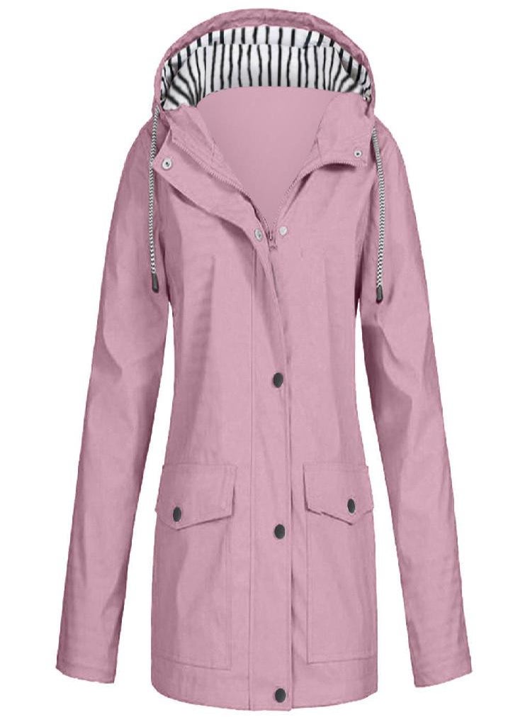 Eckek - Women Solid Rain Jacket Outdoor Plus Size Waterproof Hooded Raincoat Windproof - Image 1
