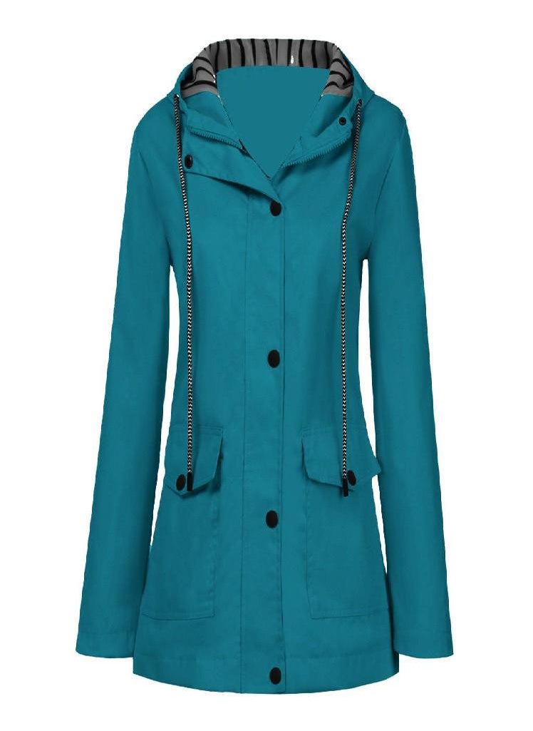 Eckek - Women Solid Rain Jacket Outdoor Plus Size Waterproof Hooded Raincoat Windproof - Image 1