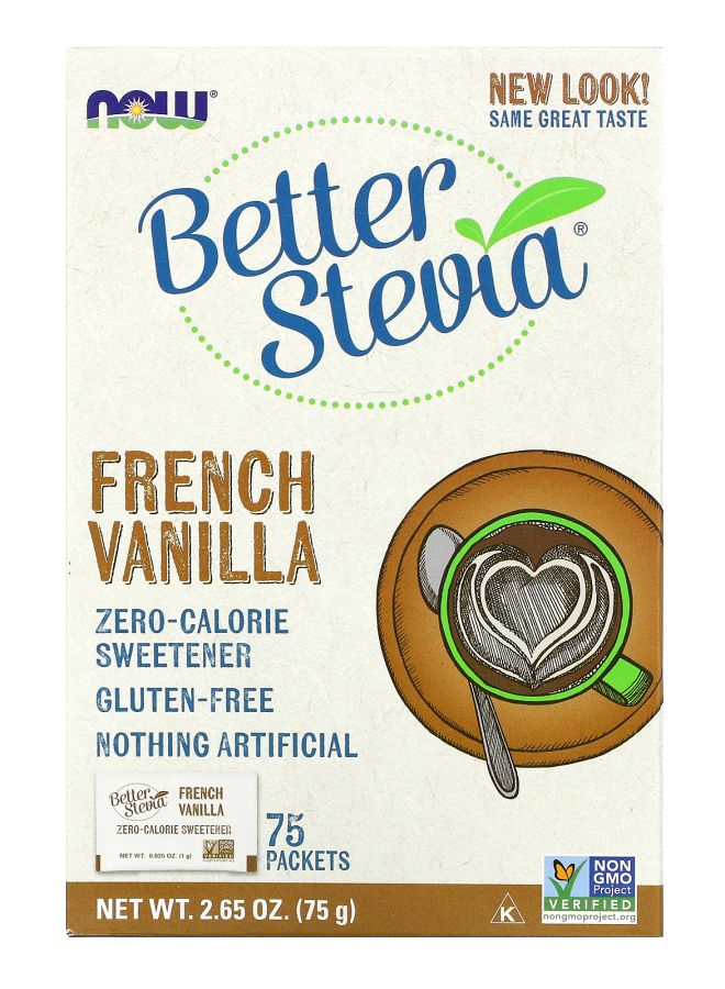 now BetterStevia Zero Calorie Sweetener French Vanilla 75 Packets (1 g) Each