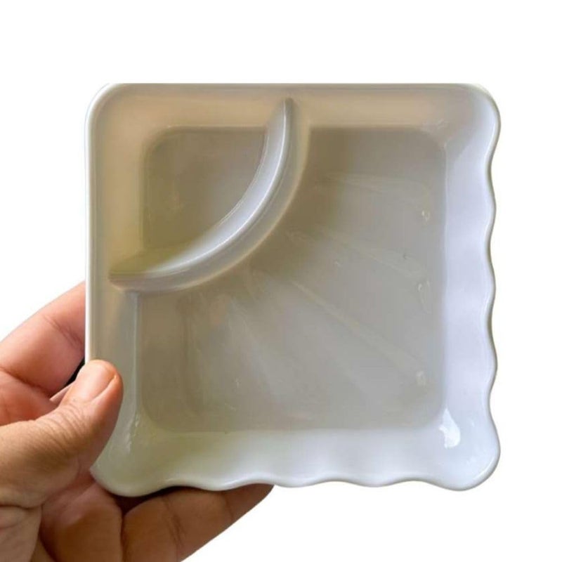 BARCROCK Acrylic White Small Plate for Sandwich, Samosa and Momos with Chutney Compartment, Stylish and Functional Serving Platter for Any Occasion (Pack of 6) - Image 3