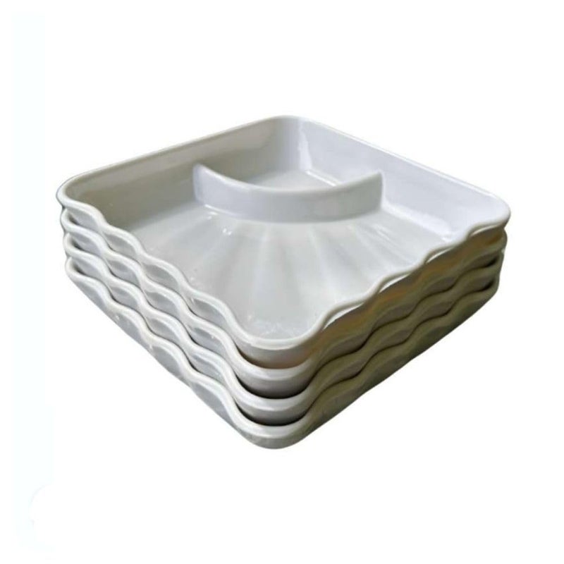 BARCROCK Acrylic White Small Plate for Sandwich, Samosa and Momos with Chutney Compartment, Stylish and Functional Serving Platter for Any Occasion (Pack of 6) - Image 1