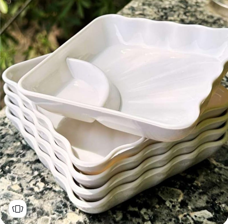 BARCROCK Acrylic White Small Plate for Sandwich, Samosa and Momos with Chutney Compartment, Stylish and Functional Serving Platter for Any Occasion (Pack of 6) - Image 2