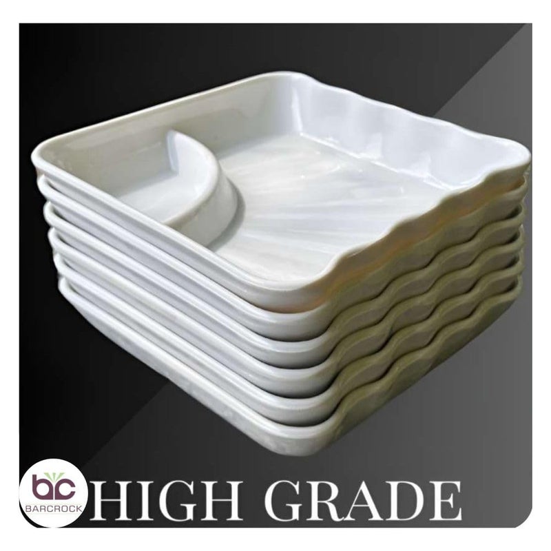 BARCROCK Acrylic White Small Plate for Sandwich, Samosa and Momos with Chutney Compartment, Stylish and Functional Serving Platter for Any Occasion (Pack of 6) - Image 5
