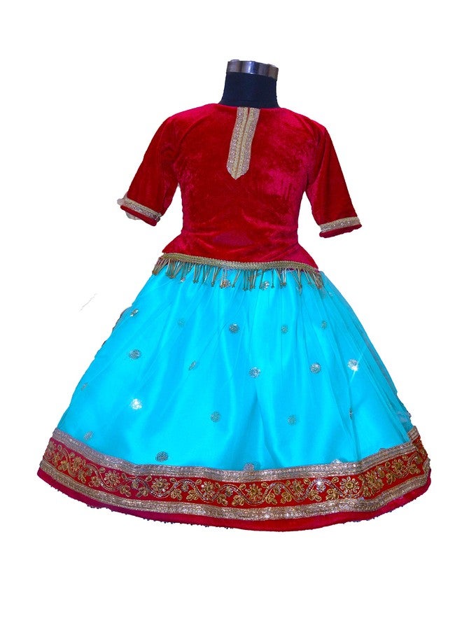 HIBA _Baby Girls winter ethnic wear lehenga choli set with velvet blouse and sequence bottom with duptta set 4-5 years Pink and sky blue - Image 3