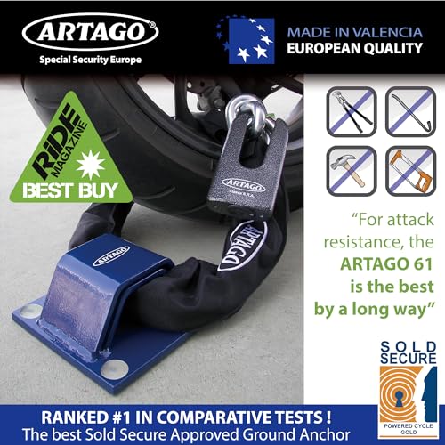 Artago 61 High-End Security Anchor, Double Bridge 6+6, Sold Secure Approved, Special Armored Deepest Bolts, Maximum Strength Steel Tested, Anti Theft for Anchoring Motorcycle to Ground Floor, Wall - Image 3