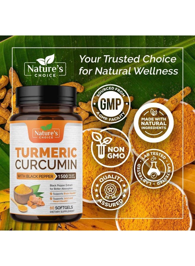 Nature's Choice Turmeric Curcumin Supplement 1500mg - Superior Absorption Tumeric Extract Softgel with Black Pepper - Curcuminoids Antioxidant Herbal Supplement, Joint Support for Women & Men, Non-GMO - 60 Softgels - Image 4