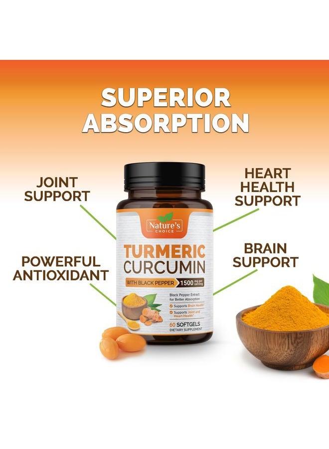 Nature's Choice Turmeric Curcumin Supplement 1500mg - Superior Absorption Tumeric Extract Softgel with Black Pepper - Curcuminoids Antioxidant Herbal Supplement, Joint Support for Women & Men, Non-GMO - 60 Softgels - Image 5